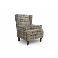 Traditional Fabric Wing Back Arm Chair Dove Grey Tartan Fabric Upholstery