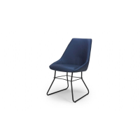 Modern Dining Chair Blue Faux Leather Tub Seat Black Metal Legs