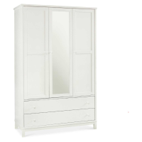 Large Modern White Triple 3 Door Wardrobe 2 Drawers Centre Mirror 120cm Wide x 195cm Tall