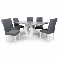 Neptune Marble Top Large Rectangular Table and 6 Randall Steel Grey Chairs Dining Set