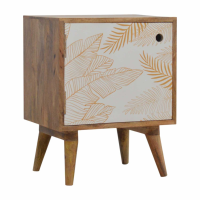 Modern Bedside Table Cabinet Nightstand with 1 White and Gold Leaf Door