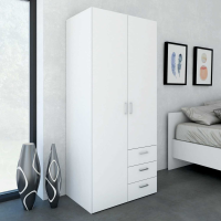 Modern Tall Slim White 2 Door Double Bedroom Wardrobe With Metal Handles 175.4 x 77.6cm