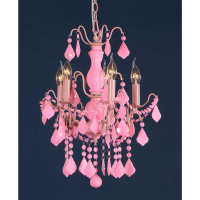 Pink Chandelier, Milky Pink Crystal 5 Arm