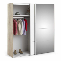 Trendy Oak White Mirrored Glass 2 Sliding Double Door Bedroom Wardrobe 200.4x182.4cm