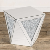 Venetian Crushed Diamond Mirrored Square Occasional Angular Side Lamp Table Tower