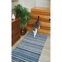 Origins Fine Stripes Blue Beige White Runner Rug 67x200cm
