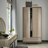 Modern Light Oak Dark Grey 200cm Tall 2 Door Double Wardrobe Large Base Drawer