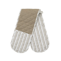 Organic Cotton Stripe Dbl Oven Glove Taupe