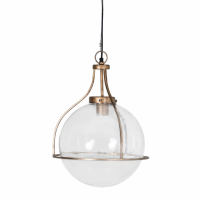 MTO Jupiter Globe Pendant Aged Champagne Finish With Hammered Clear Glass
