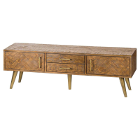 Havana Gold Parquet Large 2 Door 2 Drawer TV Media Unit On Brass Iron Legs 52 x 160cm