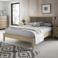 Modern Weathered Light Oak Slatted Wooden 4ft6 Double Bed 135cm Wide