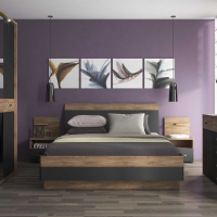 Retro Large Oak Finish Matt Black Front Euro King Size 5Ft 3Inch Bed Frame 100x165cm