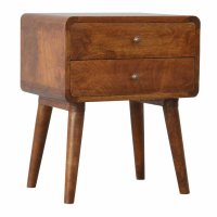 Modern Style Chestnut Finish 2 Drawer Curved Edged Wooden Bedside Cabinet 55x45cm