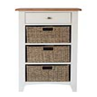 Modern White Painted Oak Top 4 Drawer 3 Wicker Basket Storage Unit 100cm Tall