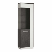 Modern Grey White Tall Narrow Slim Glazed Display Cabinet LH 198cm Tall