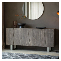 Modern 3 Door Wooden Sideboard Wavy Edge Doors Silver Metal Legs 170cm Wide