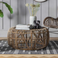 Round Rattan Mango Wood Cage Style Low Coffee Table 85cm Diameter