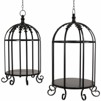 Set of 2 Black Metal Birdcage Candleholders