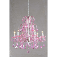 Marie Therese Cream Crack Chandelier, Pink Crystal 6 Arm