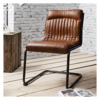 Industrial U Shaped Metal Frame Capri Dining Room Leather Chair In Antique Tan