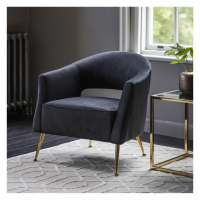 Modern Armchair in Black Velvet Upholstery and Golden Ball Point Legs 75x73cm