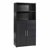 Traditional Black Woodgrain 2 Door Living Room Bookcase With Metal Handles 186x89.2cm