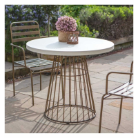 Metal Cage Base White Cement Top Round Outdoor Bistro Garden Table