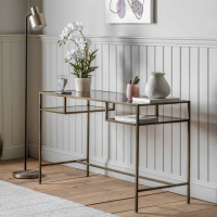 Modern Bronze Finish Rectangular Office Desk With 2 Storage Slots 76 x 130cm