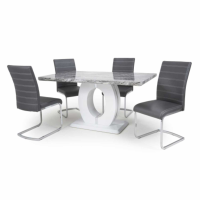 Neptune Marble Top Medium Dining Table and 4 Callisto Grey Leather Chairs Dining Set