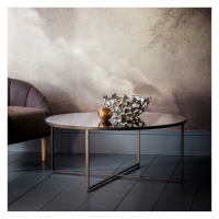 Modern Style Smoked Grey Glass Top Round Coffee Table in Matt Black Frame 42x100cm