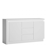 Modern White and High Gloss 2 Door 3 Drawer Sideboard with LED lighting 89x158cm