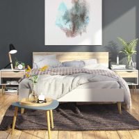 Retro Modern Large White and Oak Finish 4Feet 6Inches Double Bed Frame 83.7x145.3cm