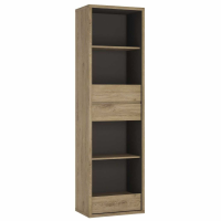 Oak and Black Tall Narrow 3 Drawer Home Office Bookcase 197cm x 56cm