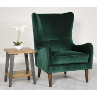 Green Velvet Fabric Upholstered Winged Back Armchair