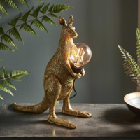 Vintage Gold Finish Kangaroo Design Figurine Unique Table Lamp with Black Holder