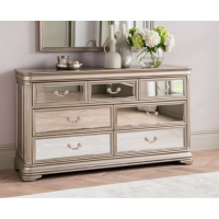 Modern Mirrored Glass Taupe Wide Dressing 3 Over 4 Chest of Drawers 165.1cm Wide