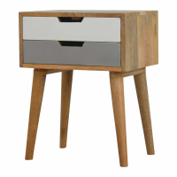 Modern Style Mango Wood Grey 2 Drawer Bedside Table With Nordic Legs 57 x 45cm