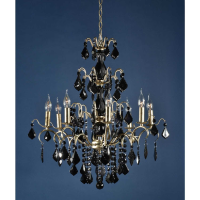 Silver Chandelier, Black Crystal 8 Arm