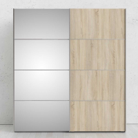 Modern White Light Oak and Mirror Glass Sliding 2 Door Double Wardrobe 200.4 x 182.4cm