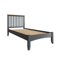 Modern Oak Wood Grey Painted 3' Bed Uk Size With Slatted Headboard 110 x 103cm