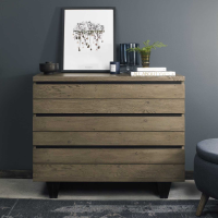 Weathered Oak 3 Drawer Chest of Drawers Black Frame and Base 105cm Wide