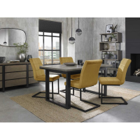 Modern Weathered Oak Extending Dining Table Set 4 Yellow Velvet Cantilever Chairs