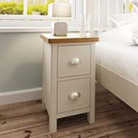 Modern Style Dove Grey Painted 2 Drawer Small Bedside Table with Oak Top 58x35cm