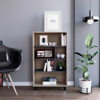 Washed Oak and Carbon Grey Oak Effect Low Small Display Bookcase Shelving Unit