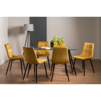 Martini 6 Seater Rectangular Dining Table And Mondrian 6 Mustard Velvet Chairs Dining Set