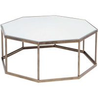 Occtaine Octagonal Geometric Art Deco Coffee Sofa Table Mirrored Top Iron Base 100cm Diameter