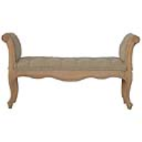 In165 French Hand Carved Bedroom Bench Upholstered In Mud Linen