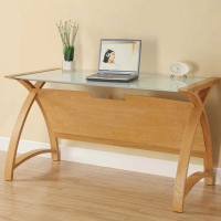 Helsinki 900mm Modern Curved Leg X Base Natural Oak Desk Laptop Table White Glass Top