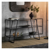 Putney Tempered Glass and Metal 2 Shelves Geometric Base Console Table in Black 80x140cm