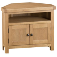 Traditional Style Oak Wood 2 Door Living Room Corner TV Unit With Open Shelf 60 x 100cm